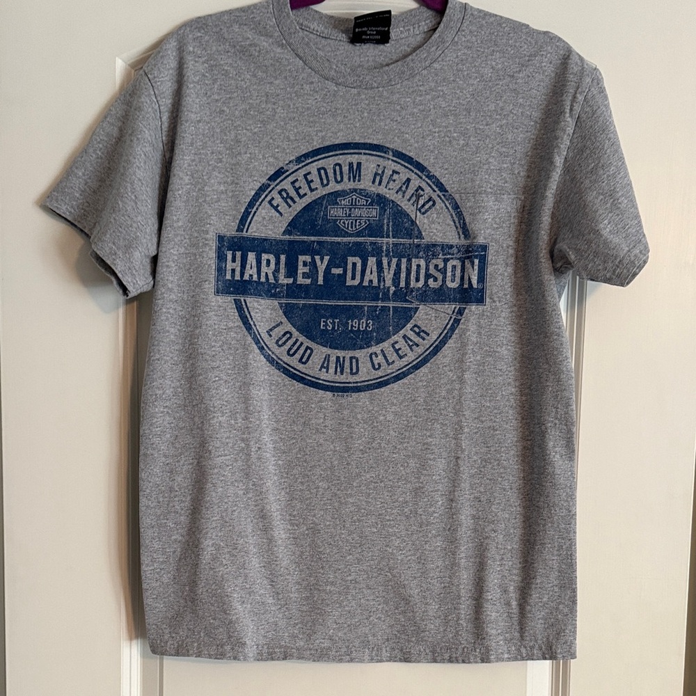 Harley-Davidson Gray and Blue Logo T-Shirt